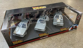 Jada Hollywood Rides Back to the Future 1:32 Scale DeLorean Time Machine 3-Pack